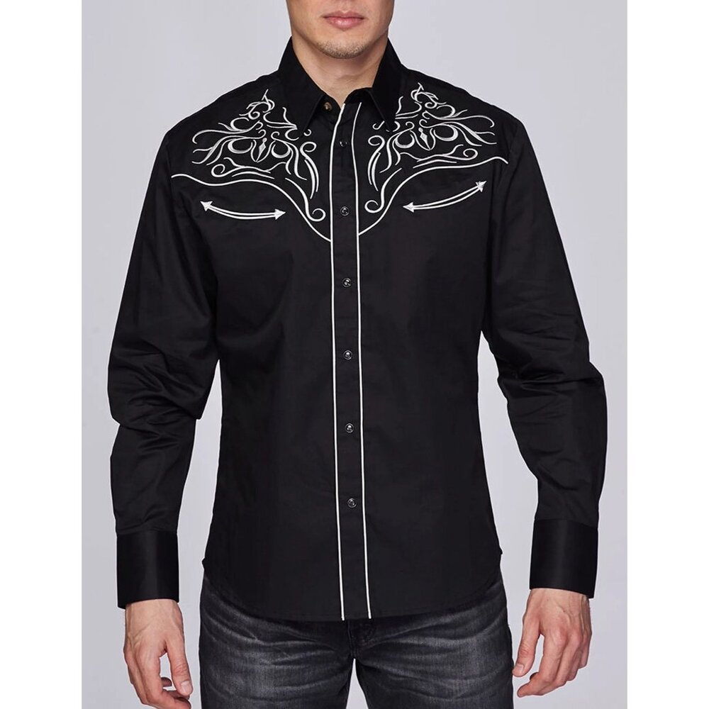 Vintage Rodeo Black Embroidered Western button up Shirt Men's Medium